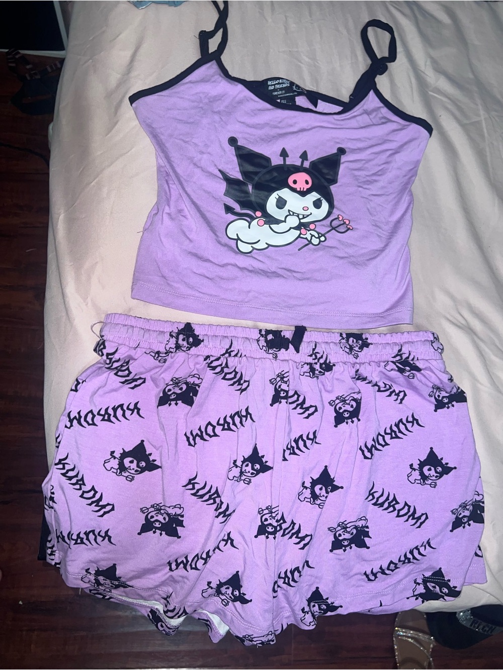 Hello Kitty Lavender Tank & Shorts Pajama Set with Black Trim